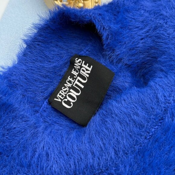 🆕 VERSACE JEANS COUTURE 🧿 NWOT Royal Blue Faux Fur Knit Dress, Buttons - Sz XL - Picture 14 of 16
